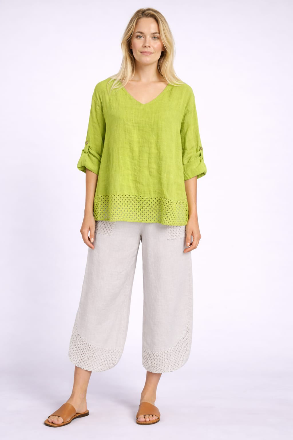 Crochet Linen Blouse Lime Green