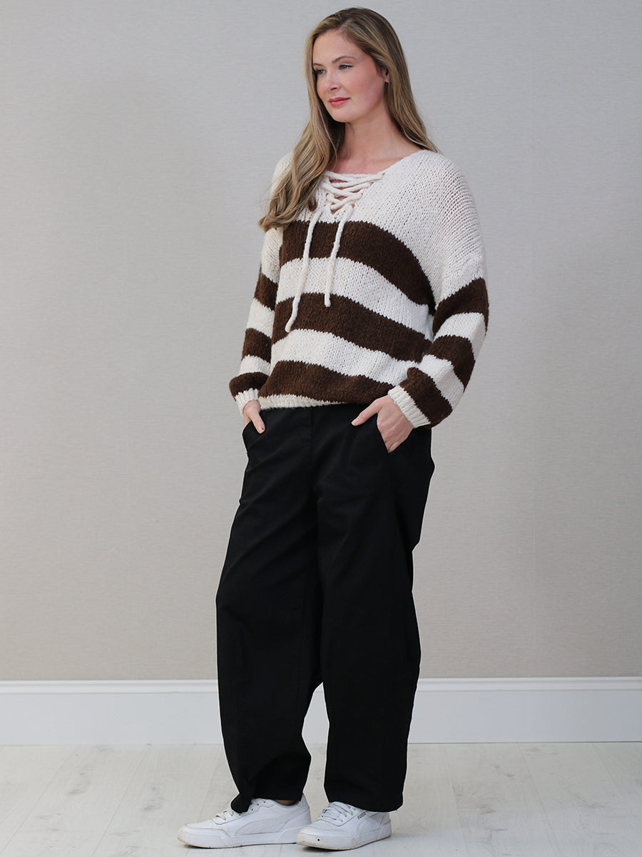 Batwing Stripy Knitted Wool Crop Jumper