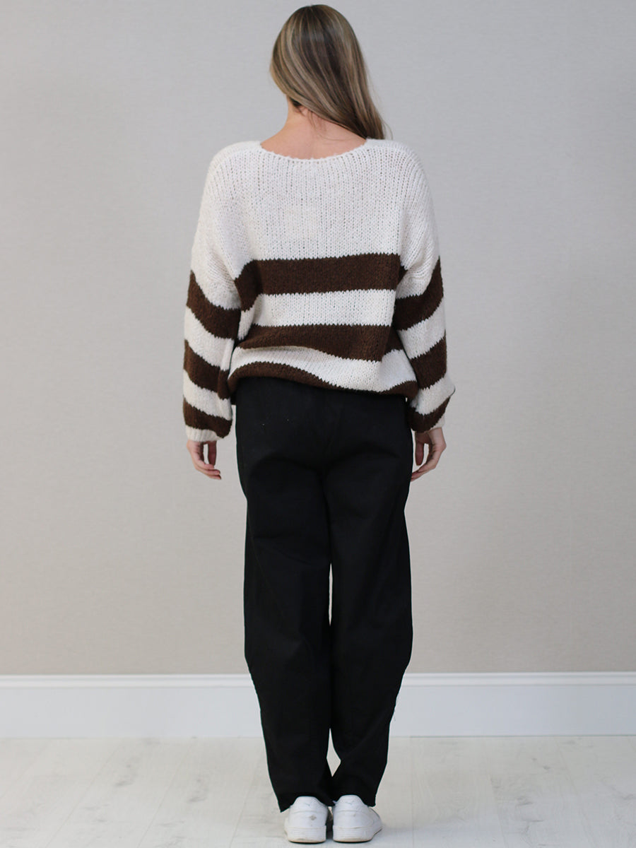 Batwing Stripy Knitted Wool Crop Jumper