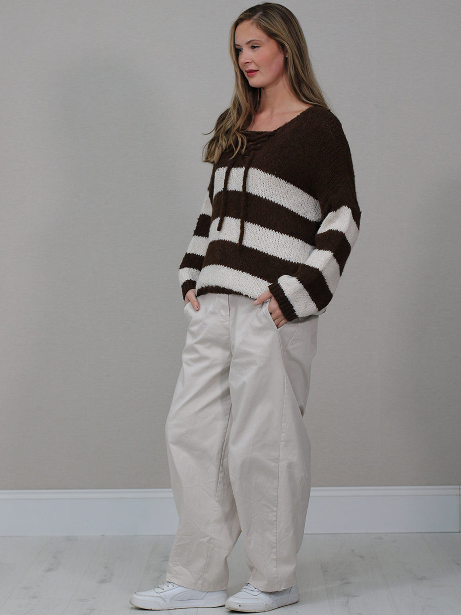 Batwing Stripy Knitted Wool Crop Jumper