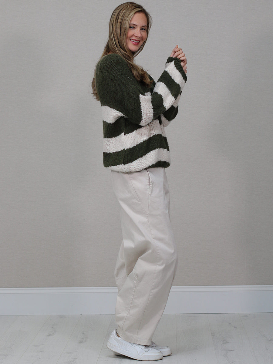 Batwing Stripy Knitted Wool Crop Jumper