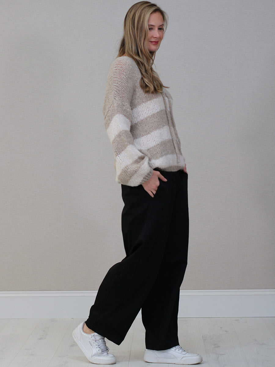 Batwing Stripy Knitted Wool Crop Jumper