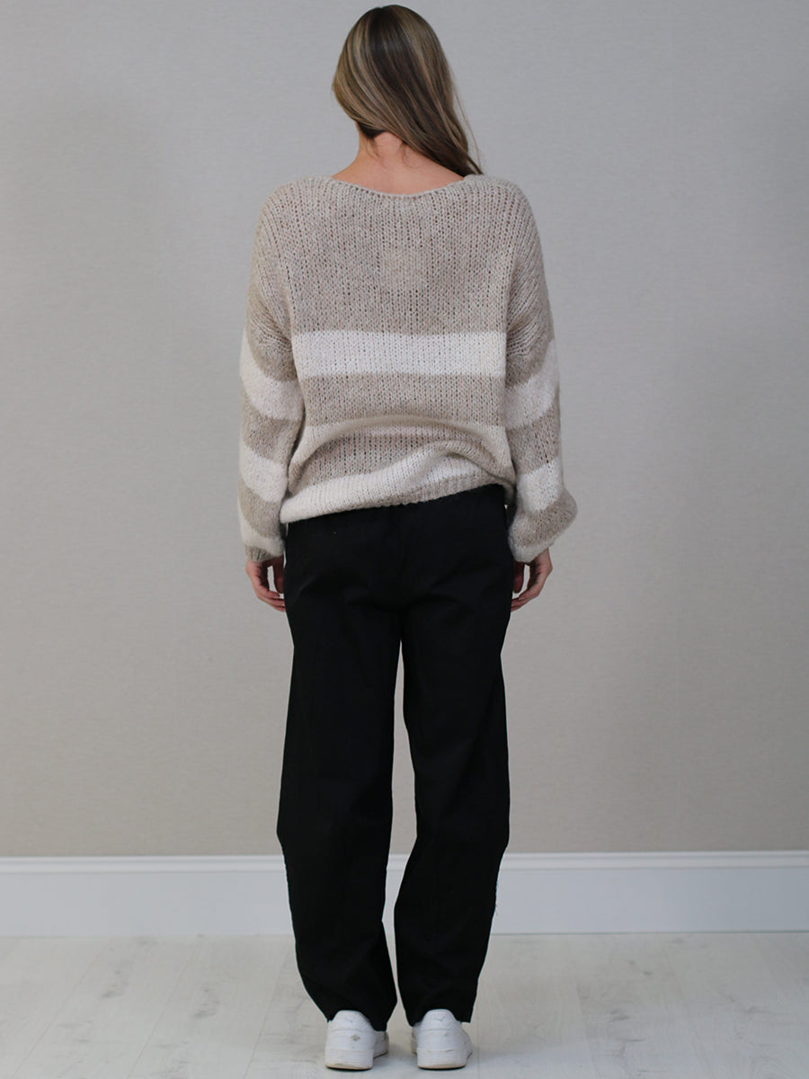 Batwing Stripy Knitted Wool Crop Jumper