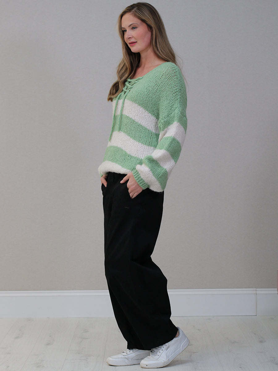 Batwing Stripy Knitted Wool Crop Jumper
