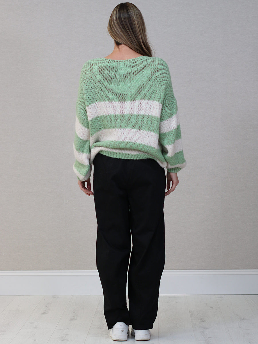 Batwing Stripy Knitted Wool Crop Jumper