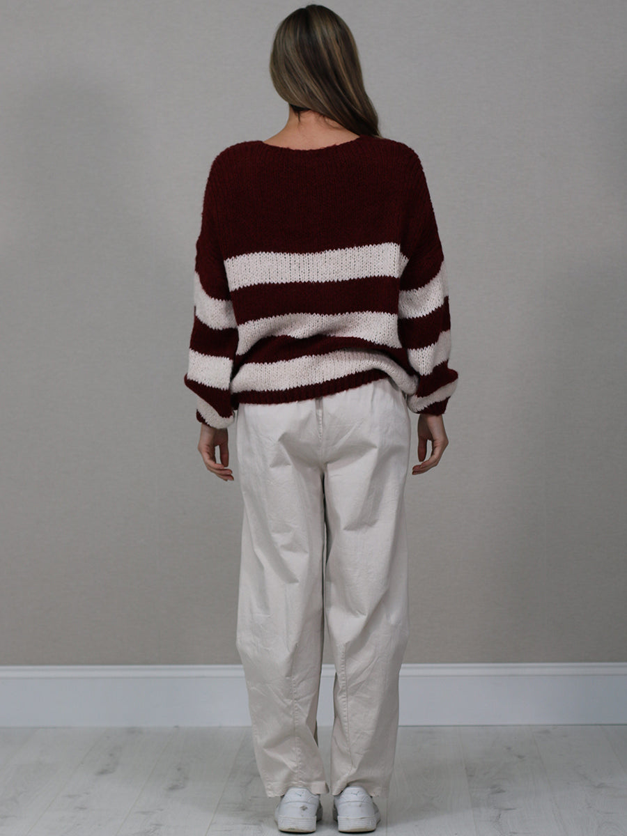 Batwing Stripy Knitted Wool Crop Jumper