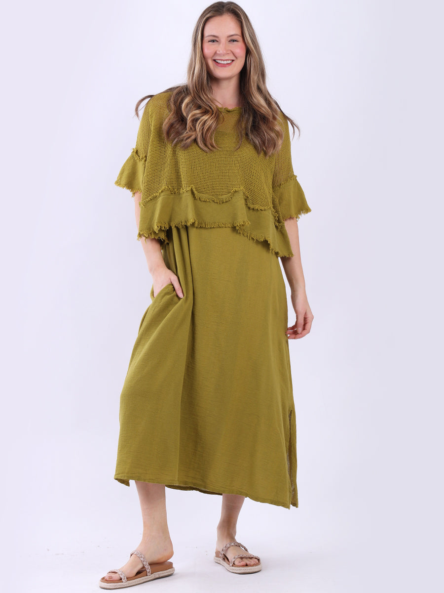 Mesh Net Cotton Dress Olive