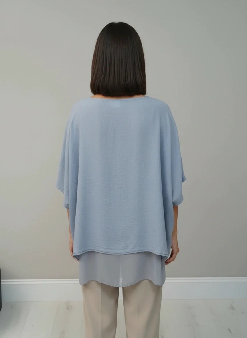 Solid Linen Batwing 2 Layered Tunic Top