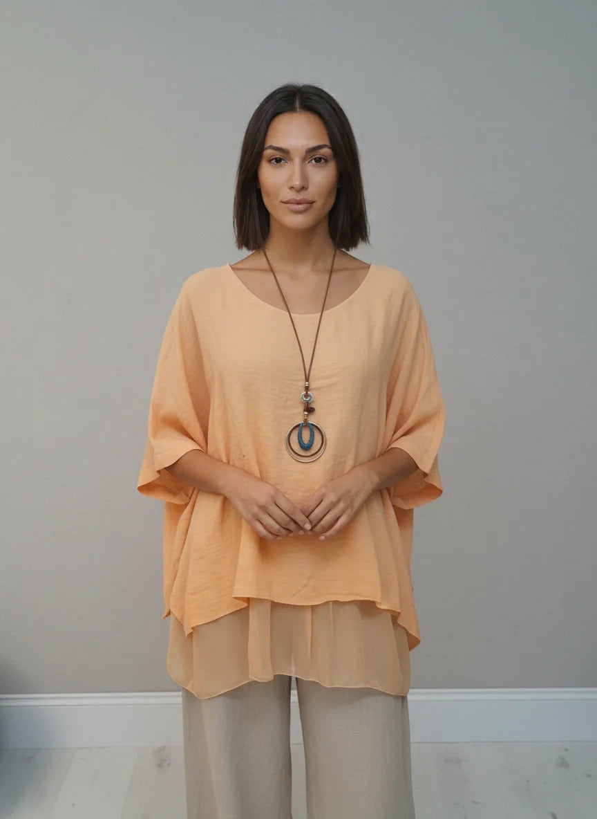 Plain Linen Tunic Top Peach