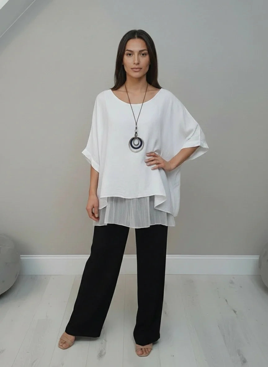 Plain Linen Tunic Top White