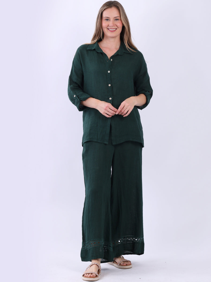 Crochet Linen Shirt Bottle Green