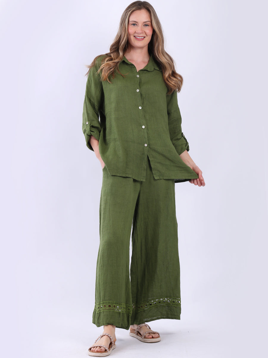 Crochet Linen Shirt Lime Green