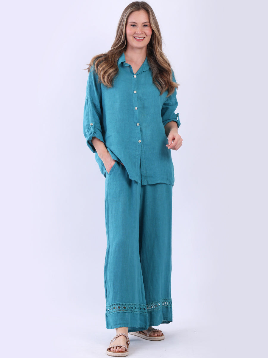 Crochet Linen Shirt Teal