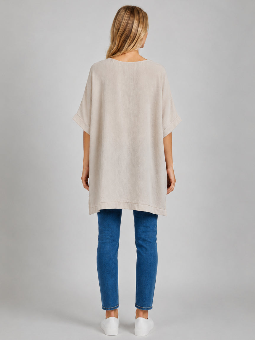 Plain Front Pocket Corsage High Low Top