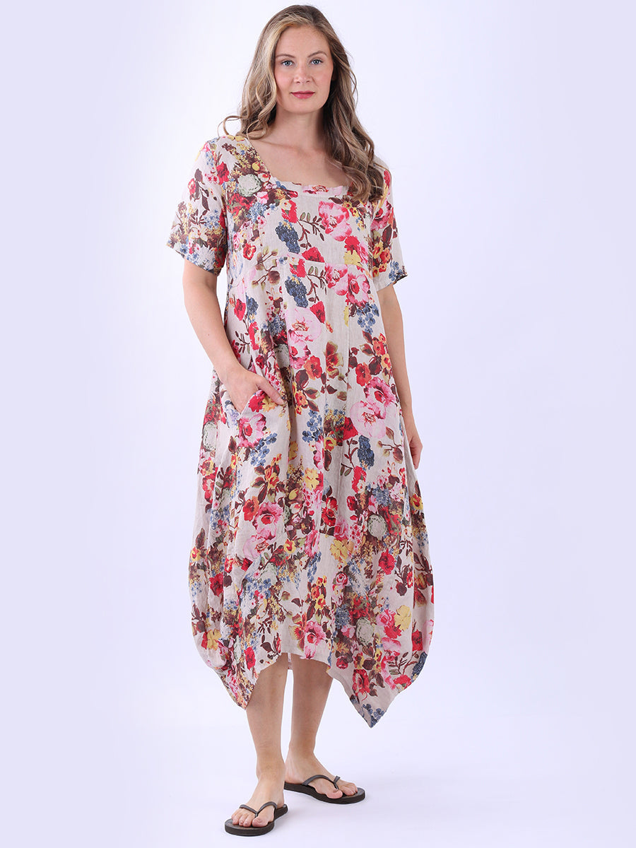 Ladies Floral Print Linen Dress