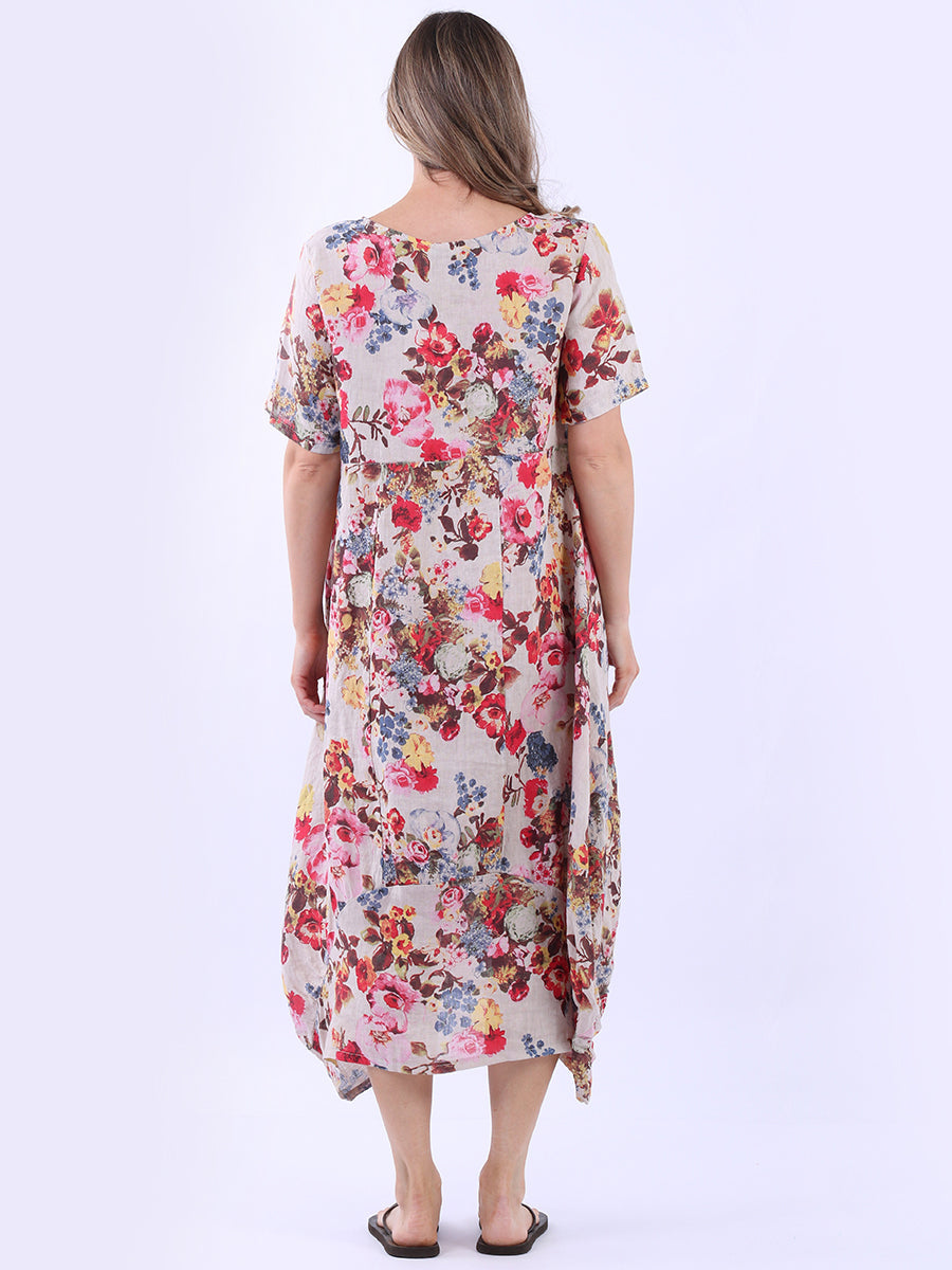 Ladies Floral Print Linen Dress