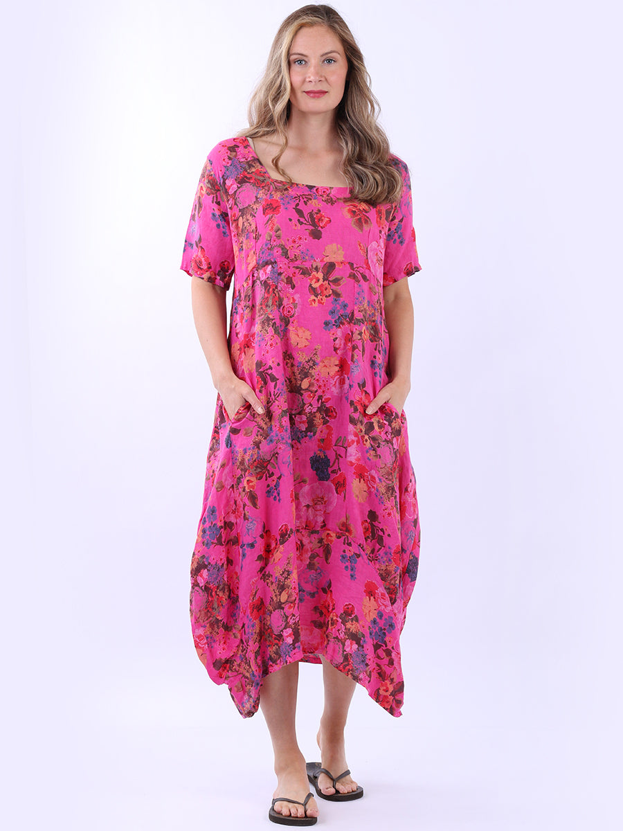 Ladies Floral Print Linen Dress