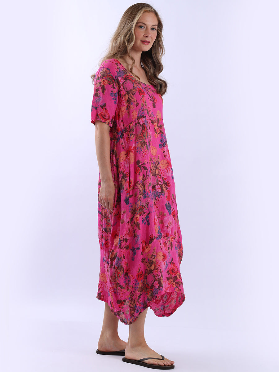 Ladies Floral Print Linen Dress