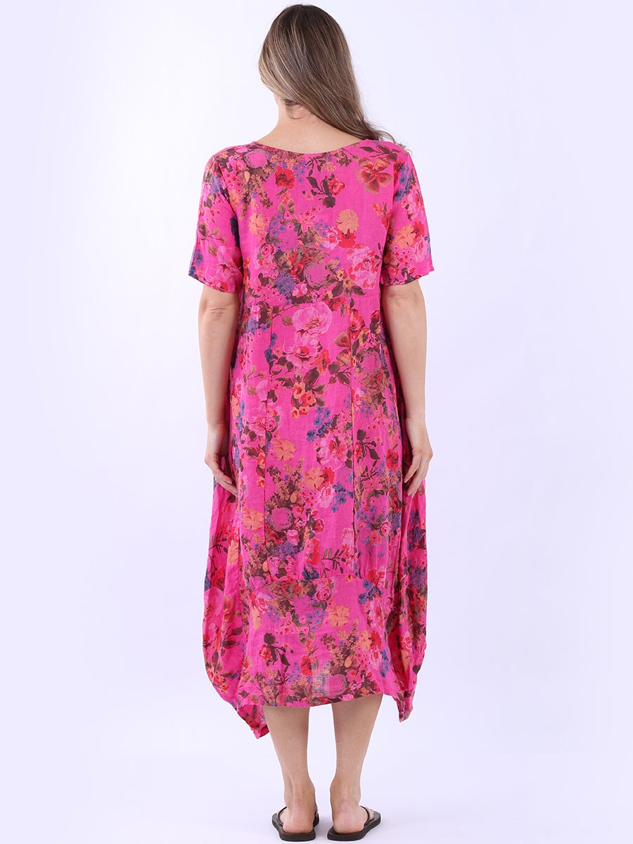 Ladies Floral Print Linen Dress