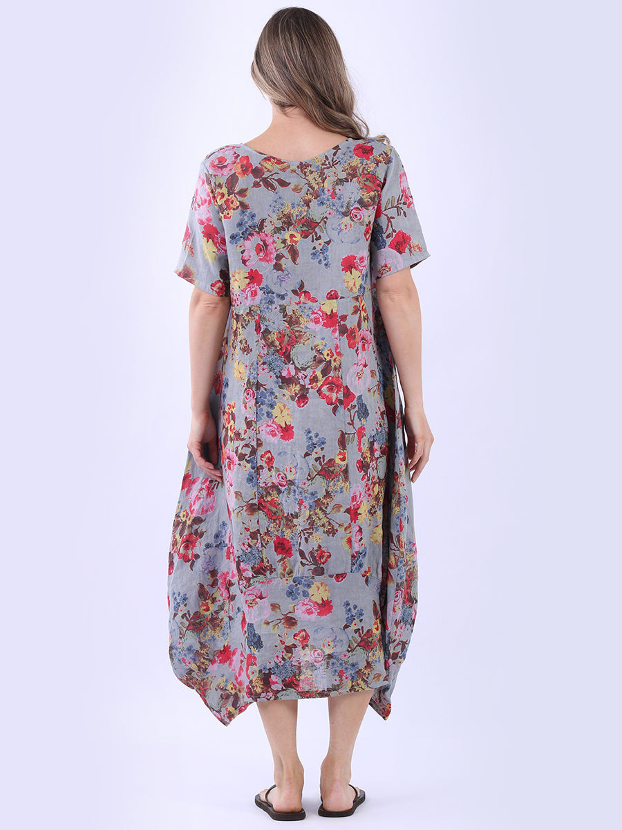 Ladies Floral Print Linen Dress