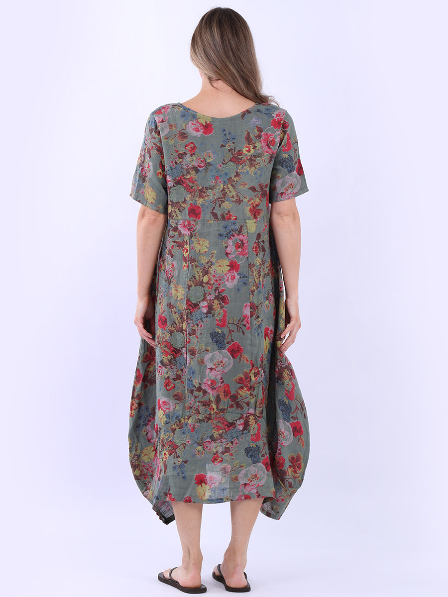 Ladies Floral Print Linen Dress