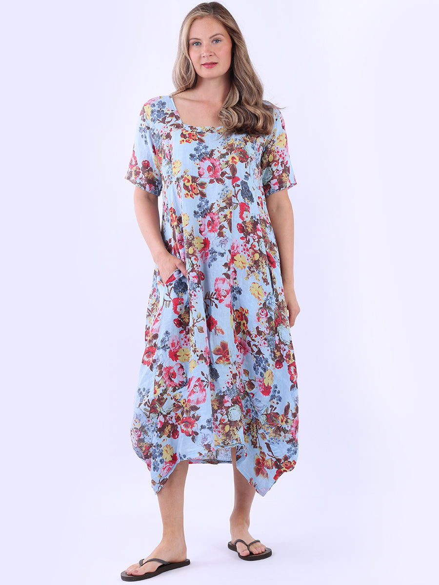 Ladies Floral Print Linen Dress
