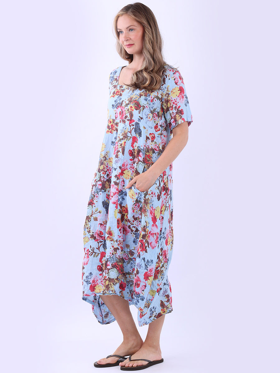 Ladies Floral Print Linen Dress