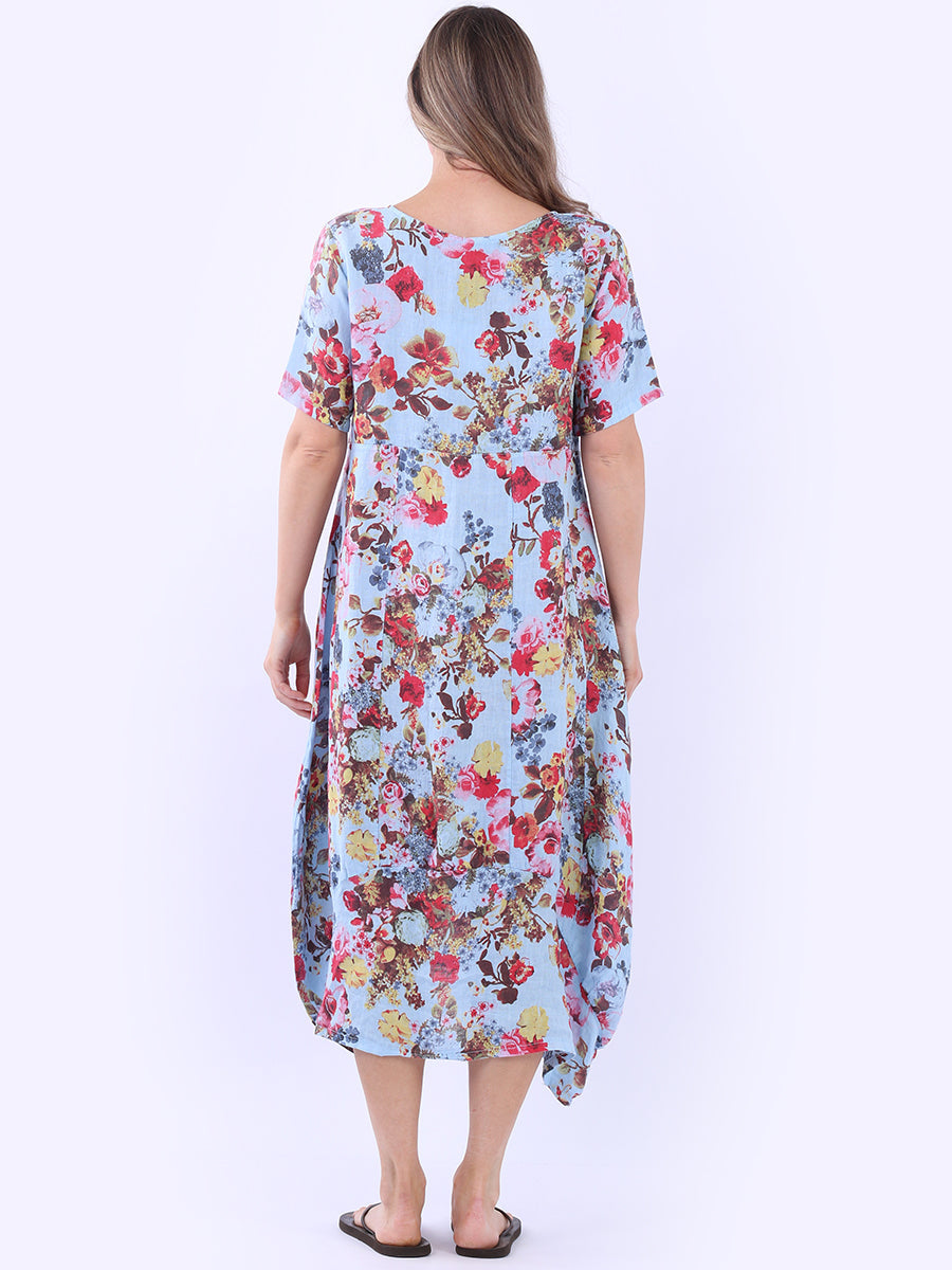 Ladies Floral Print Linen Dress