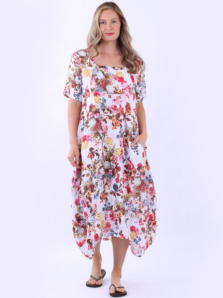 Ladies Floral Print Linen Dress