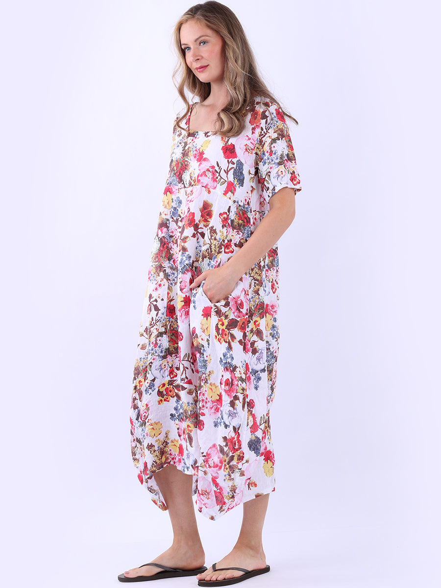 Ladies Floral Print Linen Dress