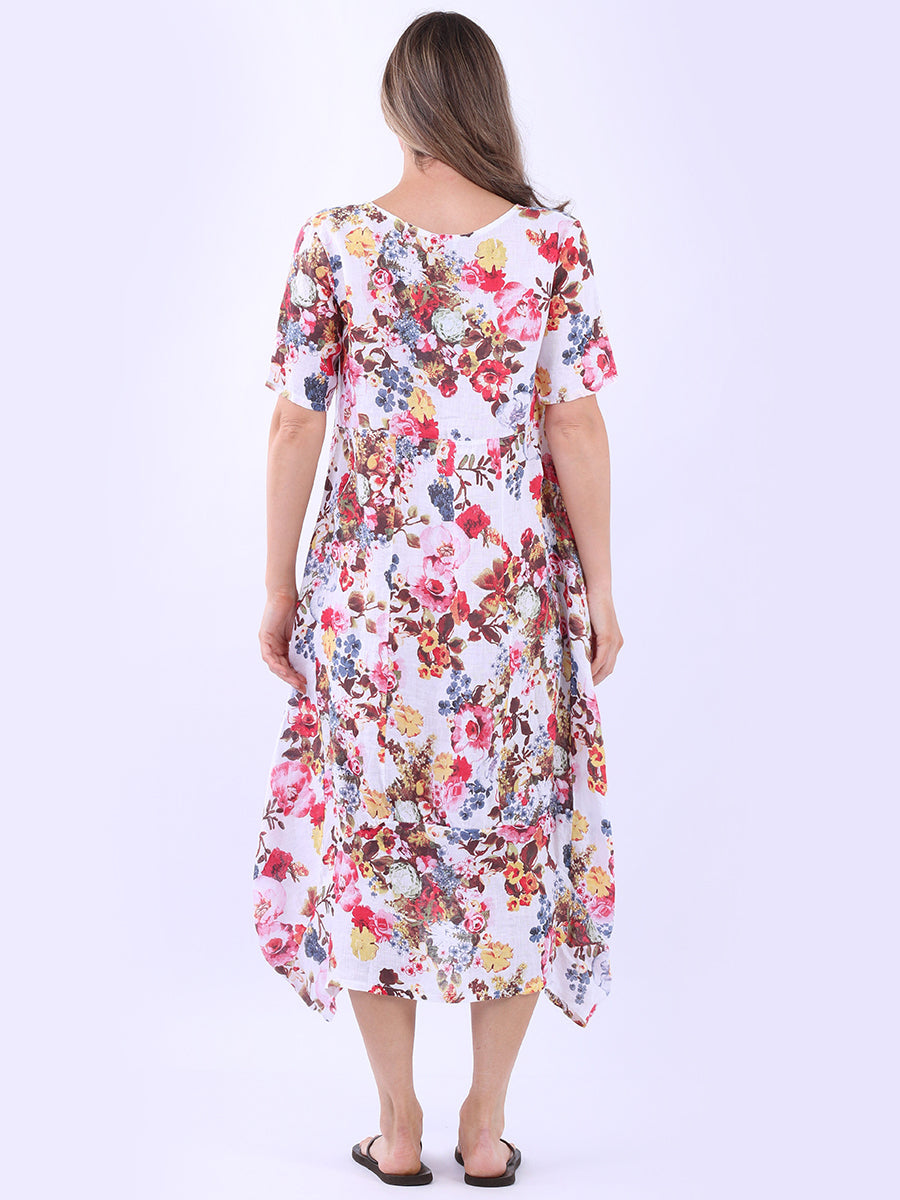 Ladies Floral Print Linen Dress