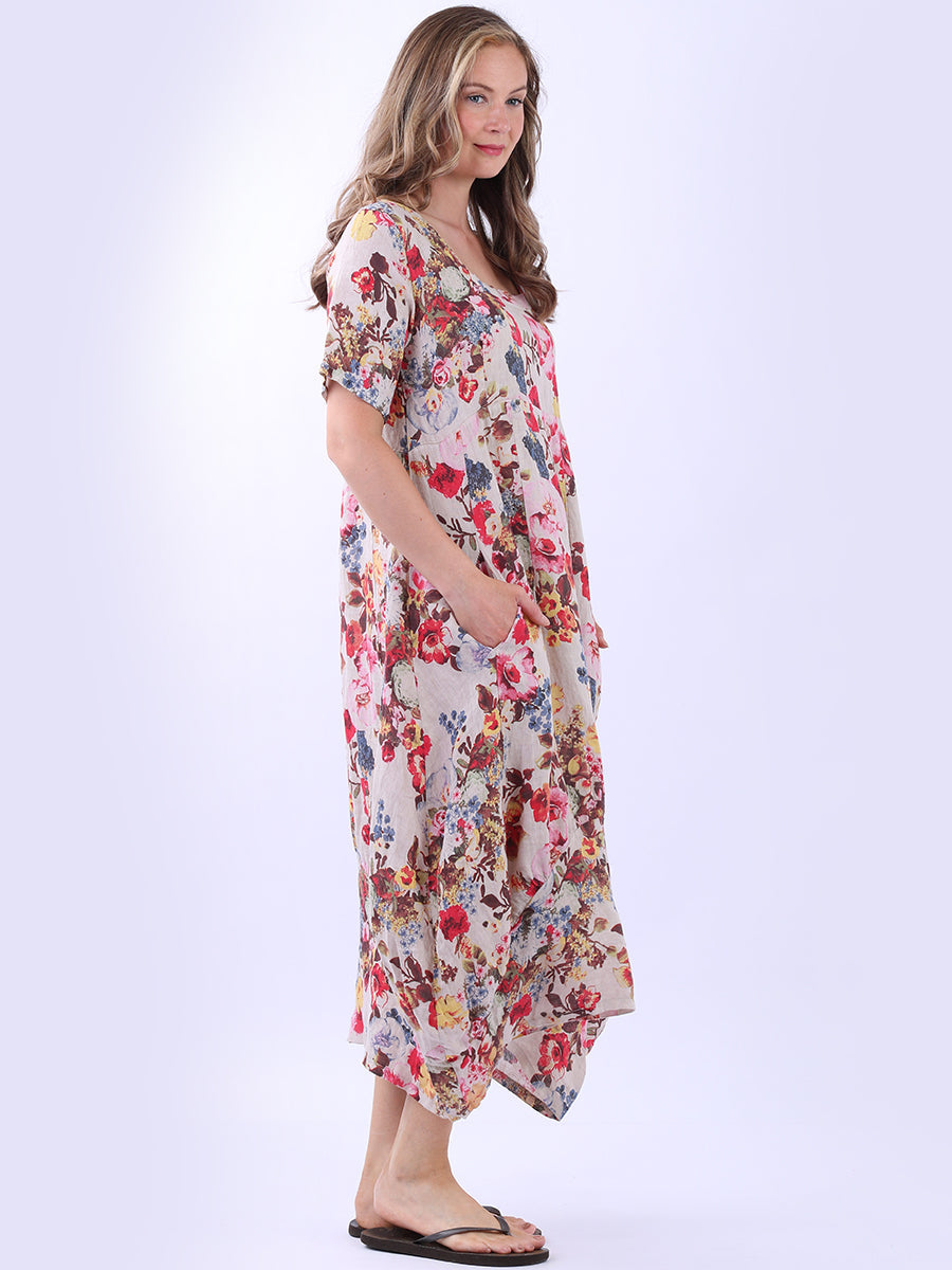 Ladies Floral Print Linen Dress