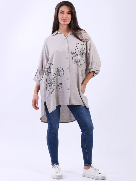Floral Print Lagenlook Shirt Beige