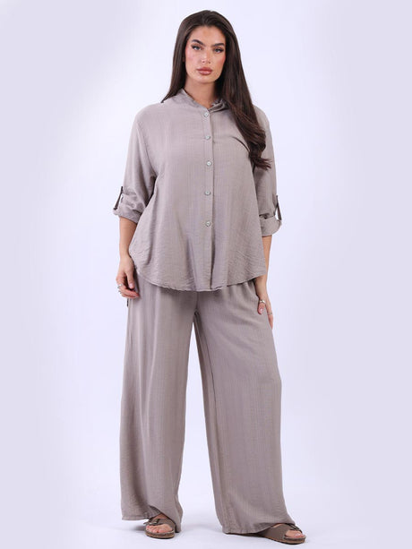Button Down Plain Shirt Mocha