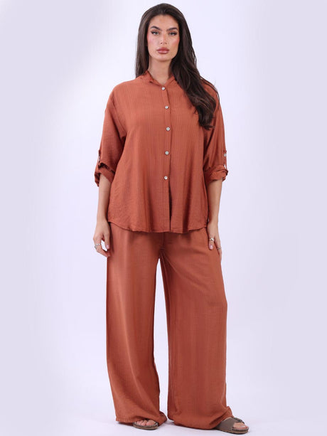 Button Down Plain Shirt Rust