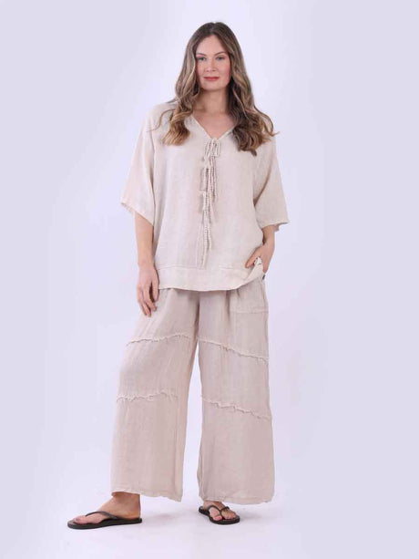 Ladies Plain Triple Tie Knot Linen Top