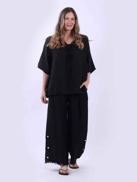 Ladies Plain Triple Tie Knot Linen Top
