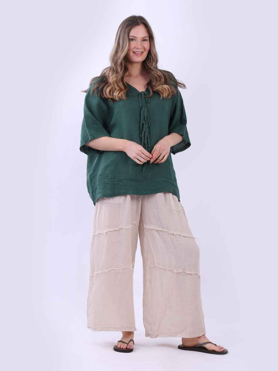 Ladies Plain Triple Tie Knot Linen Top