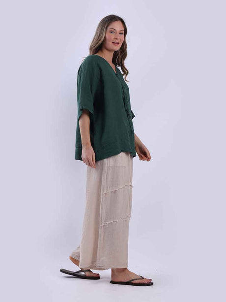 Ladies Plain Triple Tie Knot Linen Top