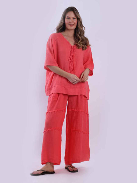 Ladies Plain Triple Tie Knot Linen Top