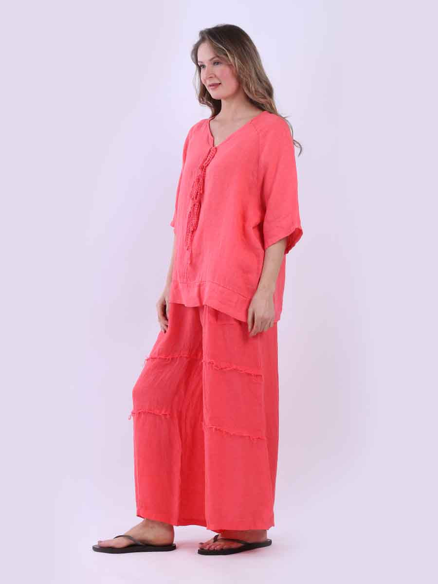 Ladies Plain Triple Tie Knot Linen Top