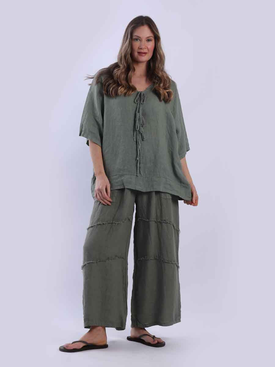 Ladies Plain Triple Tie Knot Linen Top