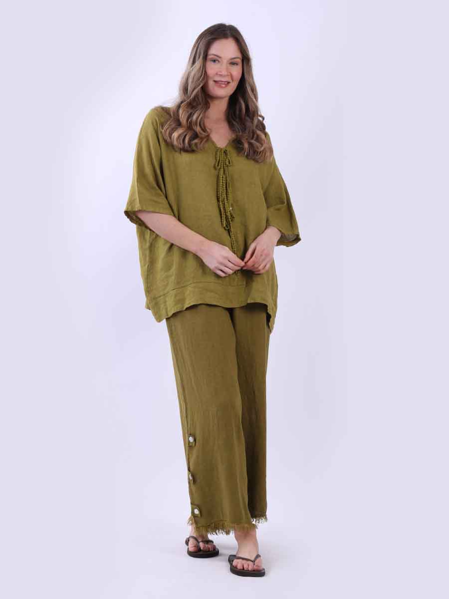 Ladies Plain Triple Tie Knot Linen Top