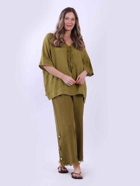 Ladies Plain Triple Tie Knot Linen Top