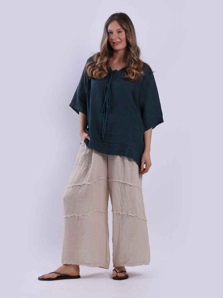Ladies Plain Triple Tie Knot Linen Top