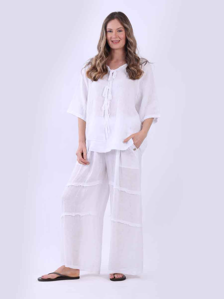 Ladies Plain Triple Tie Knot Linen Top