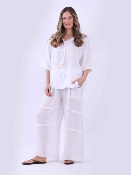 Ladies Plain Triple Tie Knot Linen Top