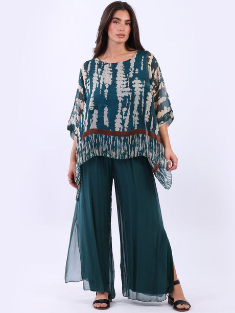 Leopard Print Silk Tunic Top Bottle Green