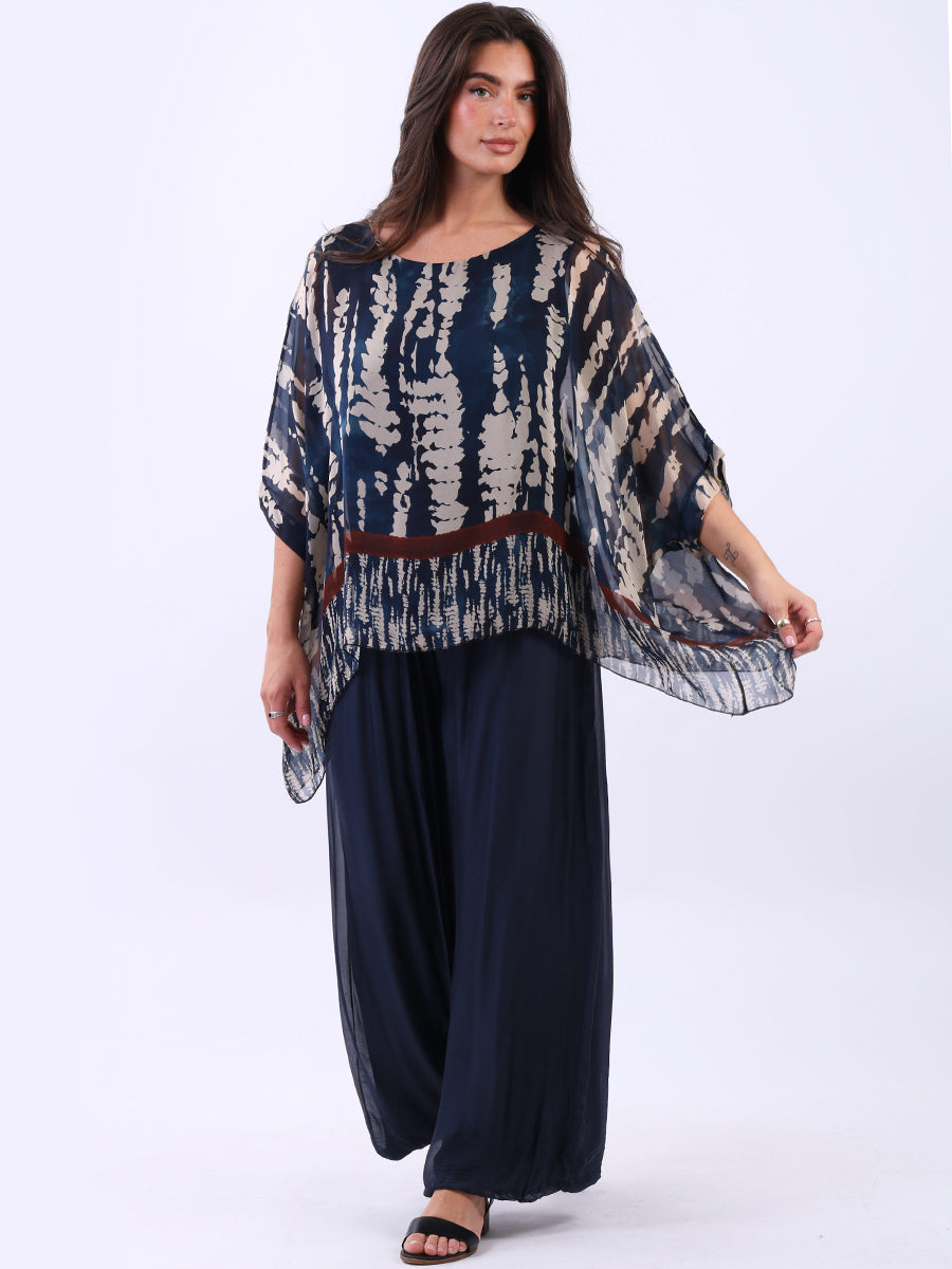 Leopard Print Silk Tunic Top Navy