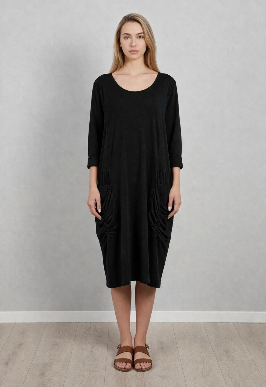 Plain Front Pocket Oversized Cotton Dress